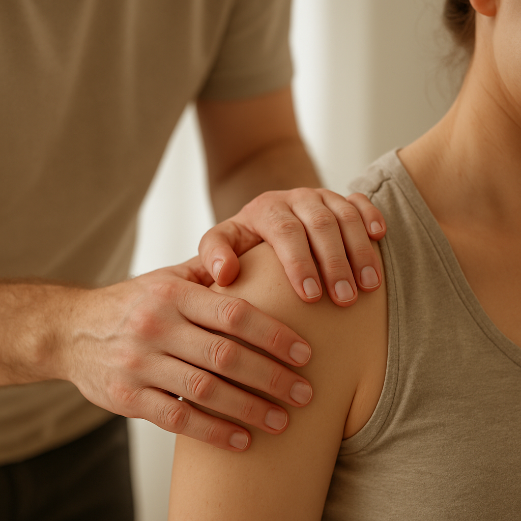 A physiotherapist providing hands-on manual therapy to a patient
